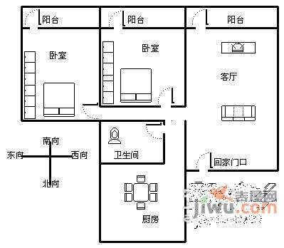 淘金大厦2室1厅1卫90㎡户型图