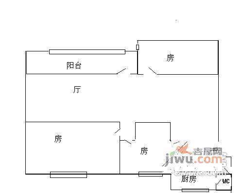 淘金大厦3室2厅1卫105㎡户型图