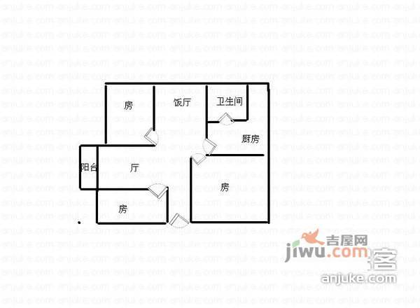 花城路小区3室2厅1卫90㎡户型图