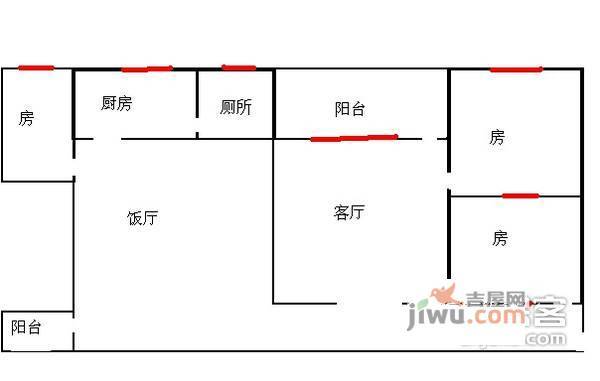 花城路小区3室1厅1卫90㎡户型图