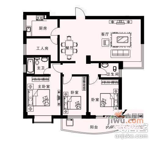 星河湾一期3室2厅2卫130㎡户型图