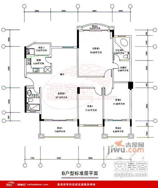 星河湾一期3室2厅2卫130㎡户型图