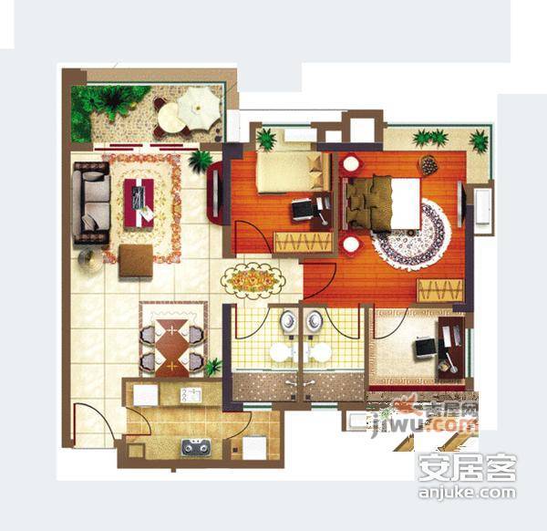 滨江瑞城3室2厅1卫96㎡户型图