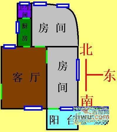 广州铁道车辆厂生活区2室1厅1卫75㎡户型图