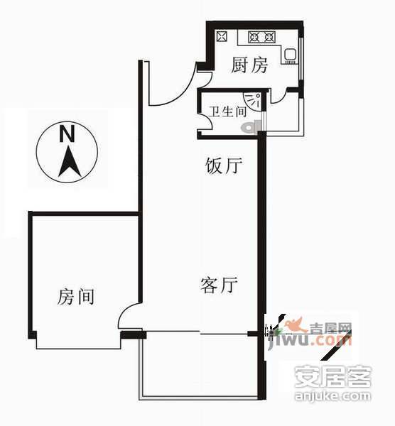 时代花园1室1厅1卫56㎡户型图