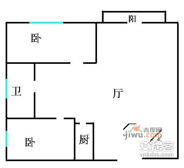 白云畔山花园2室1厅1卫71㎡户型图