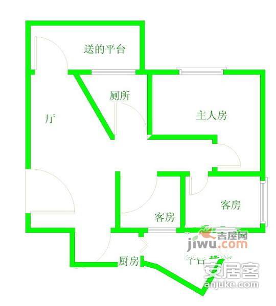 白云畔山花园3室2厅1卫105㎡户型图