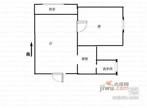 白云畔山花园1室1厅1卫33㎡户型图