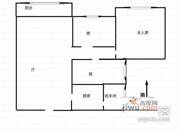 白云畔山花园3室1厅1卫77㎡户型图