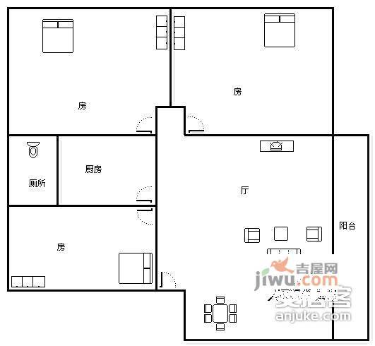 芙蓉华盛新村3室2厅1卫105㎡户型图