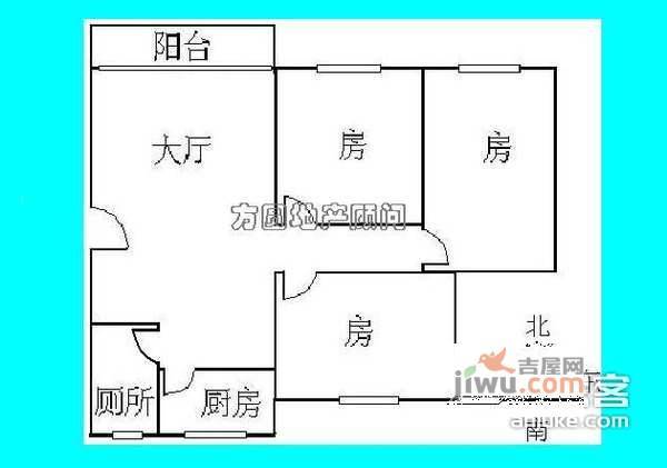 合兴苑3室1厅1卫75㎡户型图