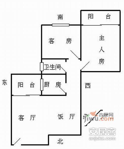 金燕花苑2室2厅1卫75㎡户型图