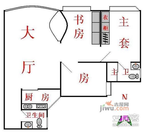 富景花园3室2厅2卫125㎡户型图