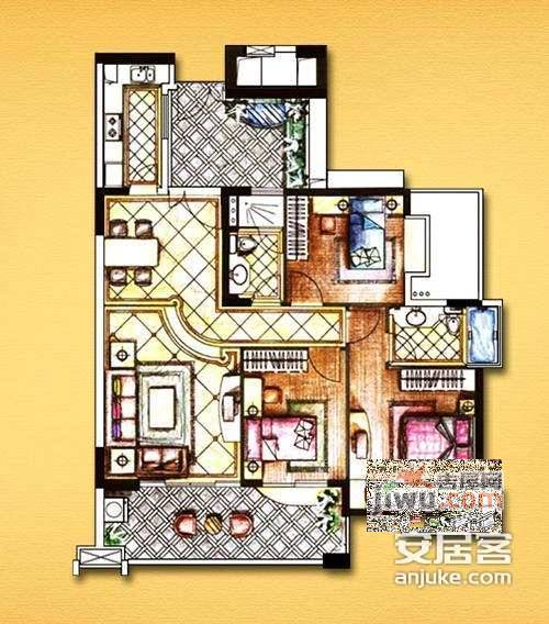 富力天河华庭3室2厅2卫147㎡户型图