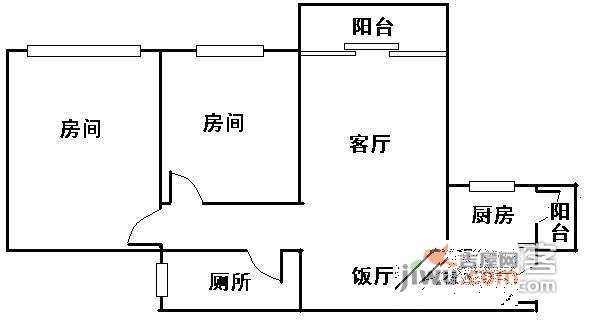 富力阳光美居2室1厅1卫63㎡户型图