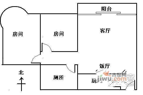 富力阳光美居2室1厅1卫63㎡户型图