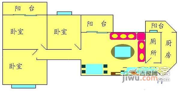 富力阳光美居3室2厅1卫110㎡户型图