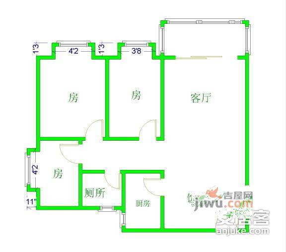 愉景雅苑3室2厅1卫98㎡户型图