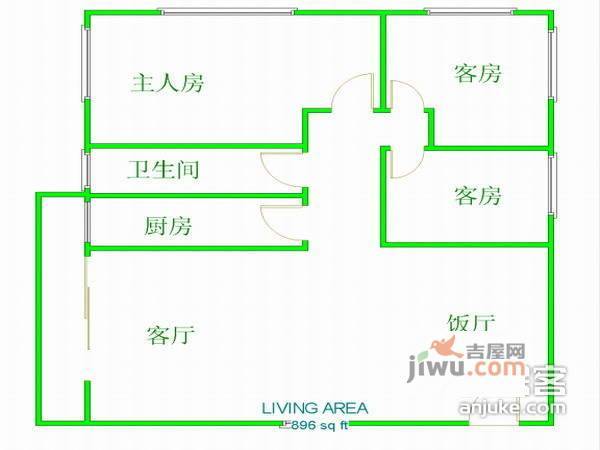 愉景雅苑3室2厅1卫98㎡户型图