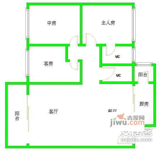 愉景雅苑2室2厅2卫84㎡户型图