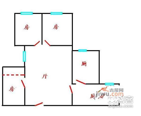 桥东小区3室1厅1卫89㎡户型图