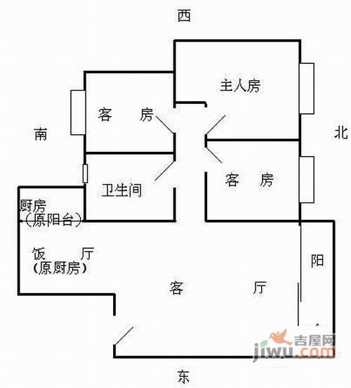 绿佳花园3室2厅2卫90㎡户型图