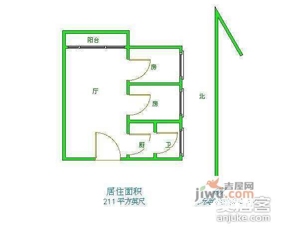 太阳广场2室1厅1卫76㎡户型图