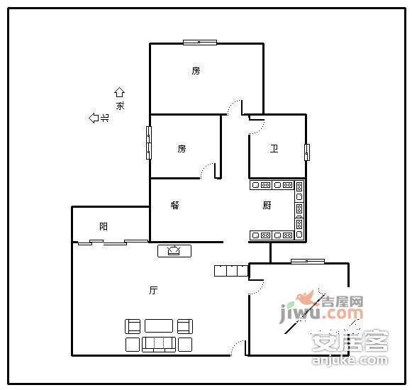 湖畔花园3室2厅1卫85㎡户型图