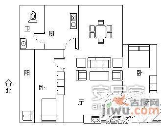 金河湾花园3室2厅1卫104㎡户型图