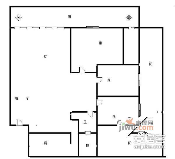 朗悦君廷3室2厅1卫95㎡户型图