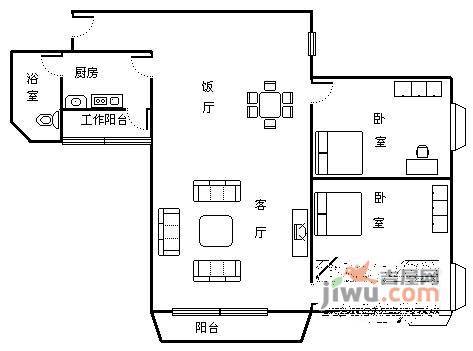 富力顺意花园2室1厅1卫76㎡户型图