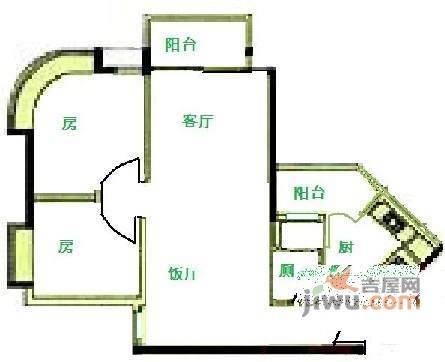 富力顺意花园2室2厅1卫82㎡户型图