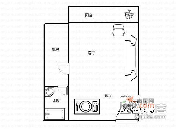 合一国际2室1厅1卫52㎡户型图