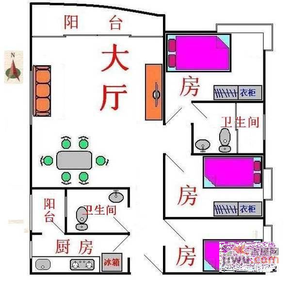 江南新苑3室2厅2卫129㎡户型图