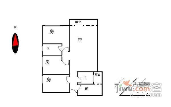 江南新苑3室2厅2卫129㎡户型图