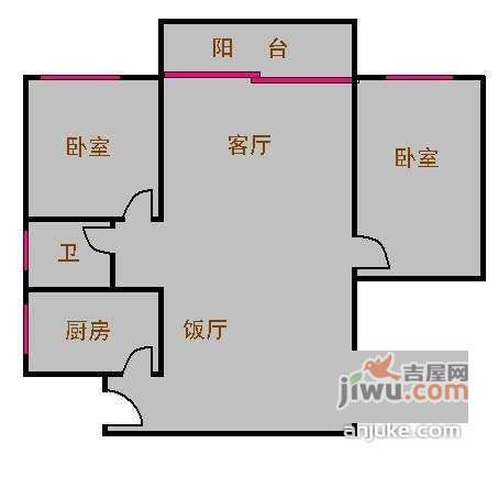 和辉花园2室2厅1卫68㎡户型图