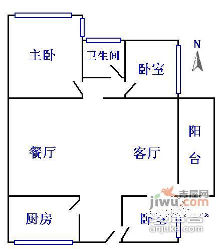 和辉花园3室2厅1卫70㎡户型图