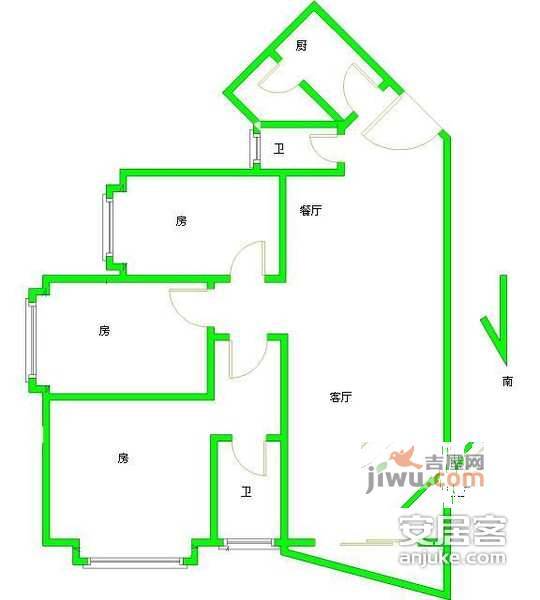 鸿翔大厦3室2厅2卫123㎡户型图