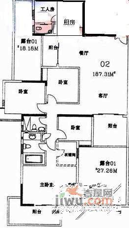 南国花园5室2厅3卫203㎡户型图