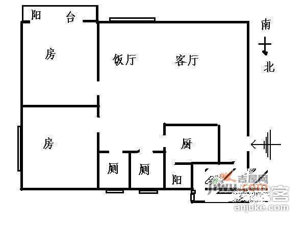 腾龙阁2室1厅1卫65㎡户型图