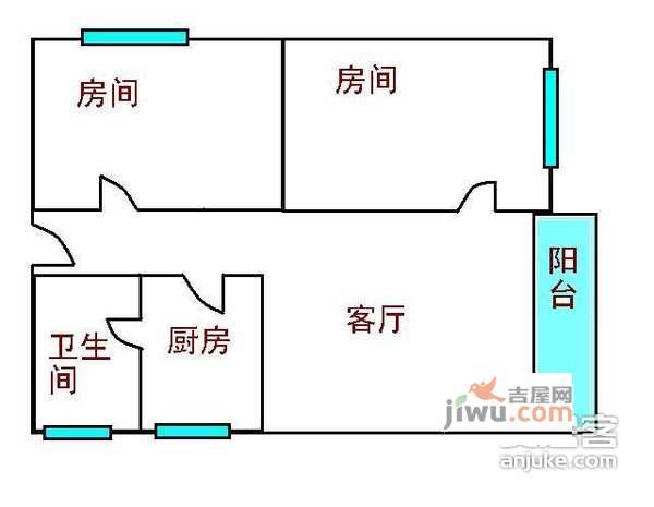 今日丽舍2室1厅1卫户型图