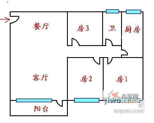 今日丽舍2室1厅1卫户型图