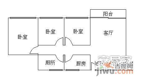 聚德花苑3室2厅1卫95㎡户型图