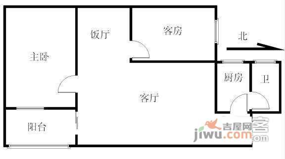 怡安花园2室1厅1卫83㎡户型图