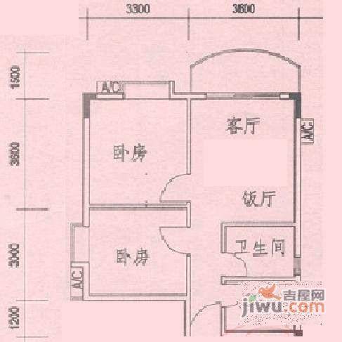 跑马地花园2室2厅1卫83㎡户型图