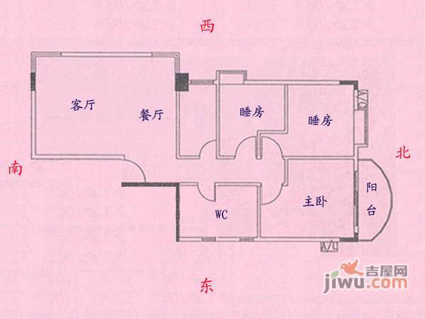 跑马地花园3室2厅1卫108㎡户型图