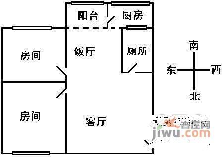 鸿图苑2室1厅1卫68㎡户型图