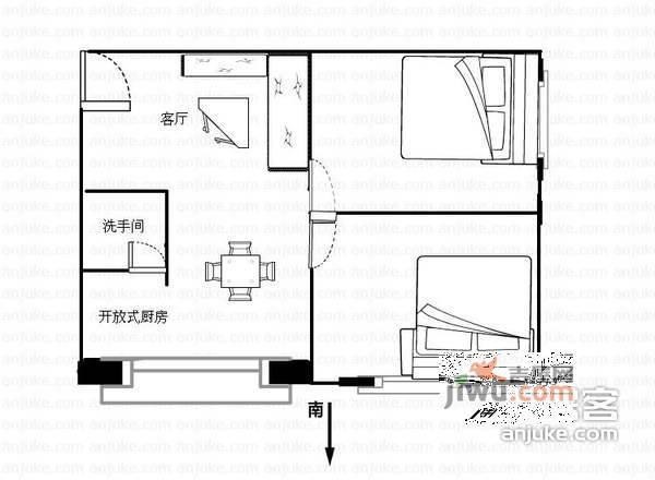 麓景路小区2室2厅1卫80㎡户型图