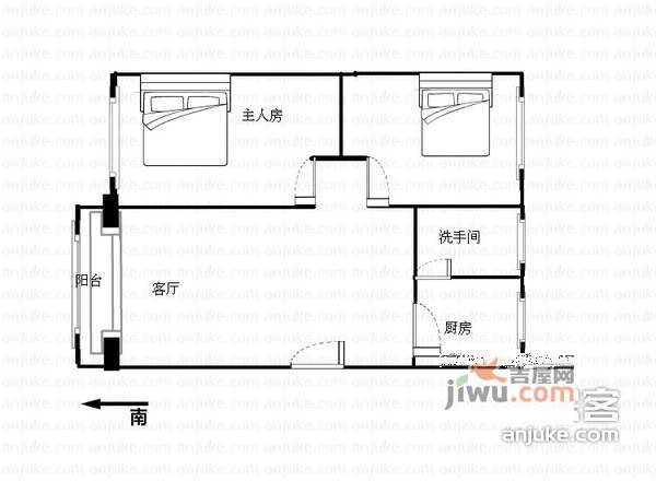 麓景路小区2室1厅1卫85㎡户型图