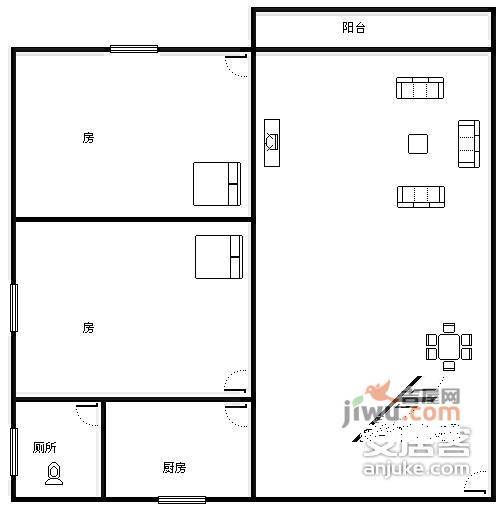 建设北路小区2室2厅1卫78㎡户型图